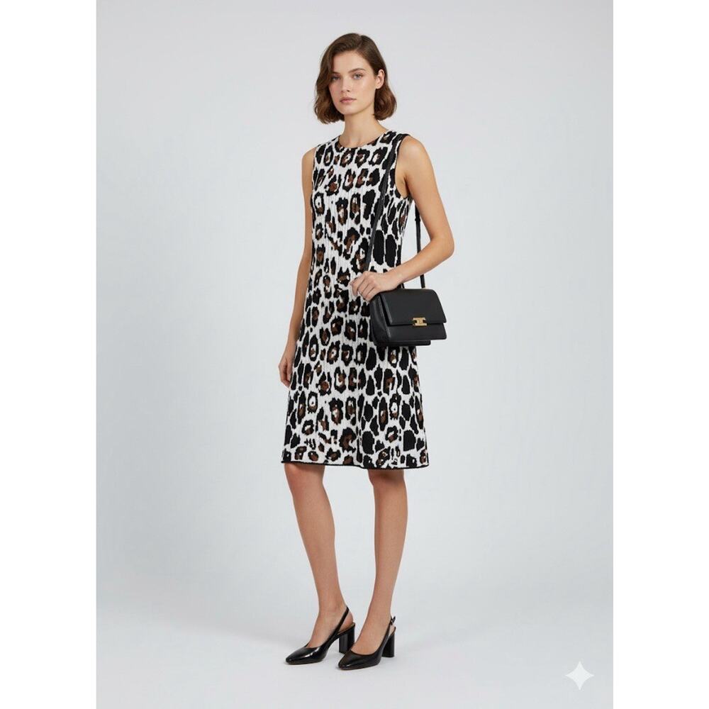 Sonia Rykiel Dress Womens Small Black Leopard Knit Sleeveless Made in Italy